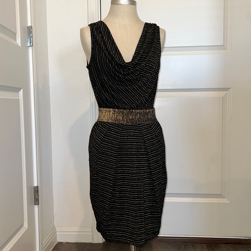 Mango women's Black & Gold striped dress Size S
